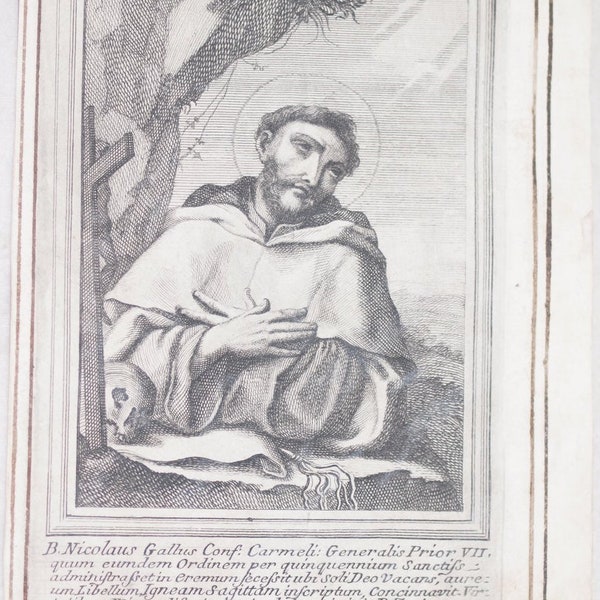 Woodcut print 1750 Portrait Blessed Nicolaus Gallus