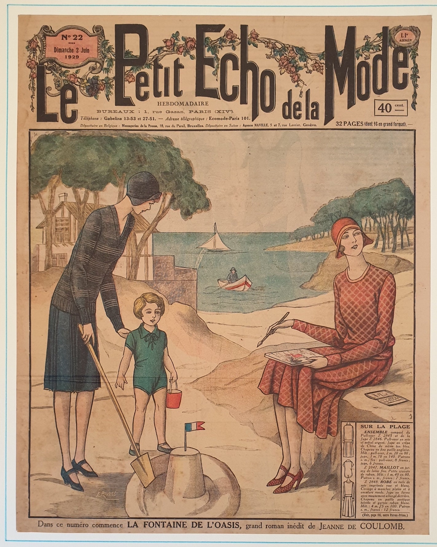 Original fashion print 1929 French Fashion Magazine Style Le Petit Echo de la Mode Models Passepartout