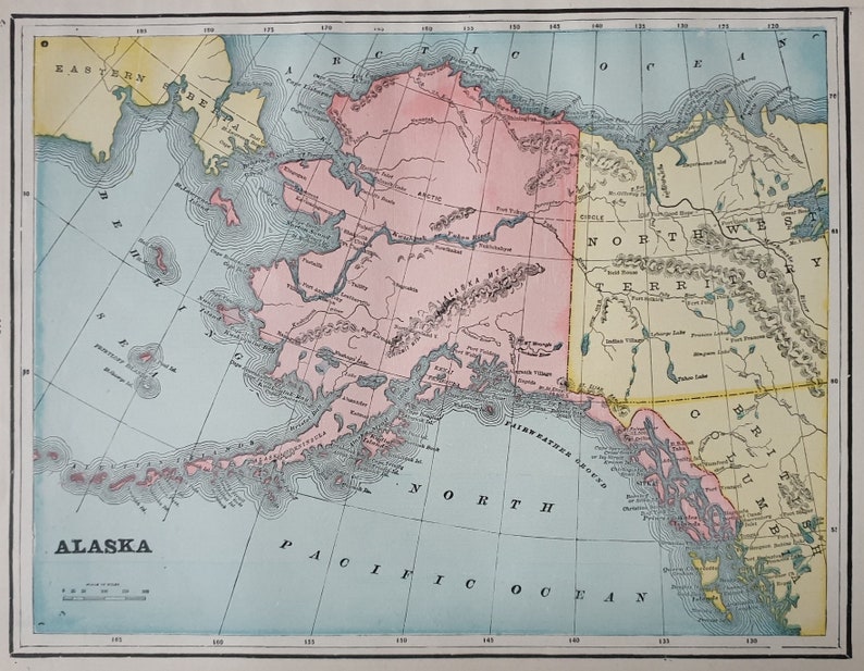 Alaska and Indian Territory Big Map United States of America 1890 Cram