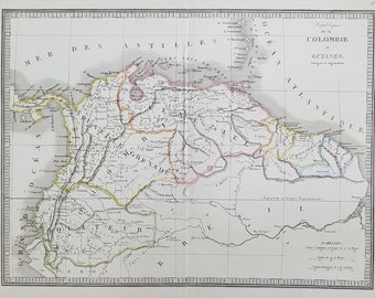 Map Panama Ecuador Colombia Venezuela Guyana 1840 coloured by hand