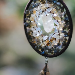 Dreamcatcher with Labradorite, Citrine and Opalite, Crystal Dreamcatcher, Boho Decor, Crystal Wall Hanging, Wall Decor, Bedroom Decor
