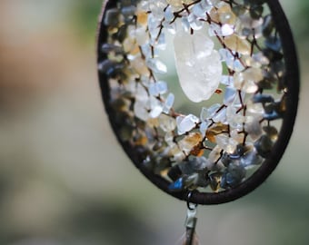 Acchiappasogni con labradorite, citrino e opalite, acchiappasogni in cristallo, arredamento boho, arazzo da parete in cristallo, decorazione da parete, decorazione per camera da letto