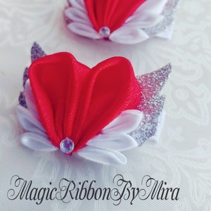 Red Heart Hair Clip Set: Tsumami Kanzashi Valentine&#39;s Hair Piece