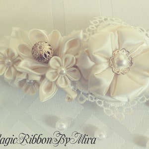 Ivory Flower Hair Barrette: Handmade Kanzashi Bridal Hair Clip