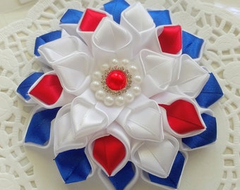 American hair clip, Patriotic Red White Blue Hair Flower,  Veteran's day hair bow, American Flag Hair pin, 4th of July hair accessory