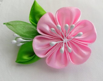 Cherry blossom hair clips 2, Tsumami kanzashi sakura, Spring hair piece, Pink hair accessories, Toddler girl Easter hair bows