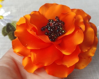 Orange Poppy Hair Clip, Orange Flower Fascinator statement flower, Fall wedding hair flower, Bridesmaid hair clip, Unique hair accessory