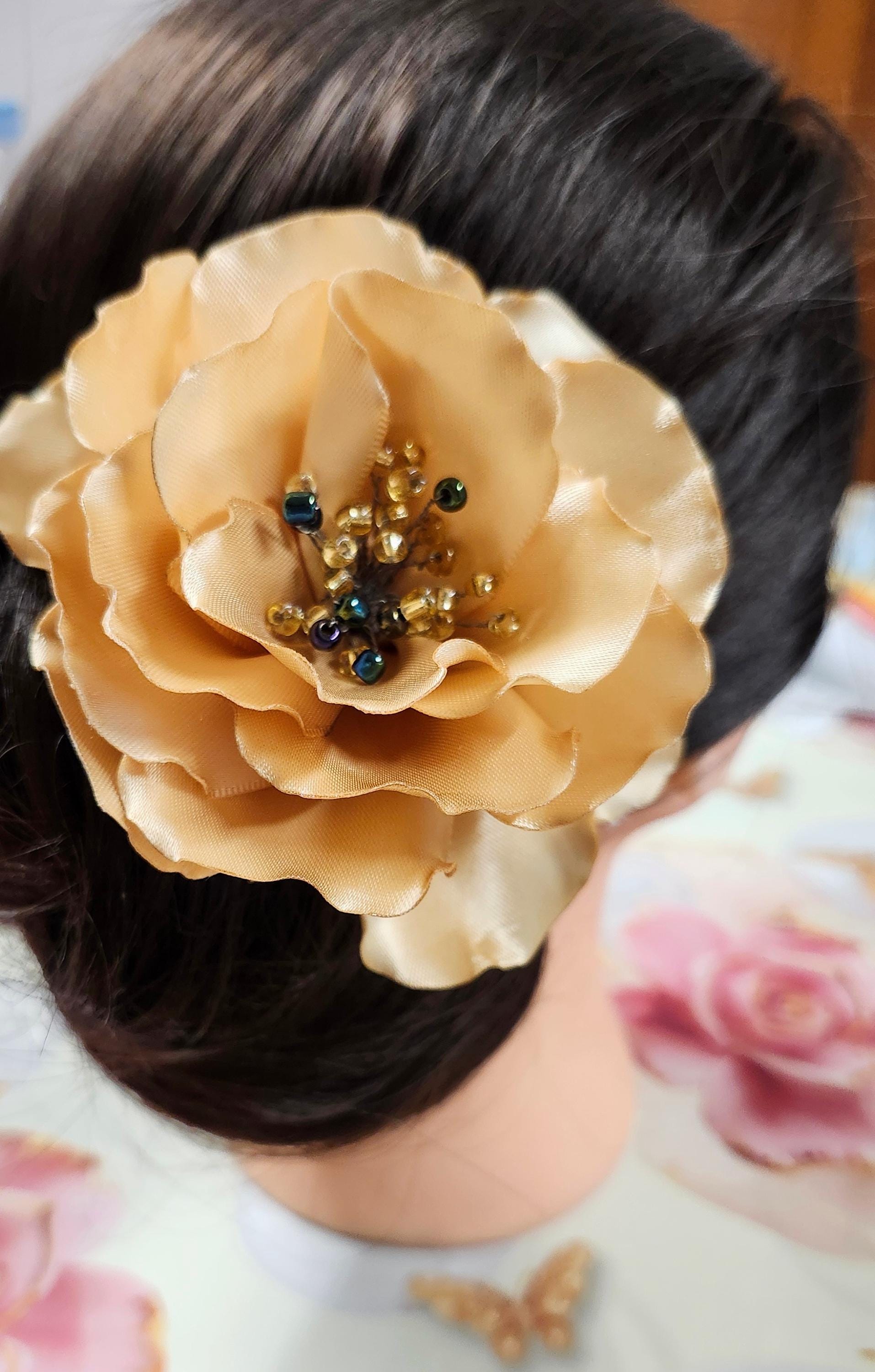Hand Crafted Gold Floral Fabric Hair Accent with Black Print Black and Gold Floral Fabric - Etsy main image 3