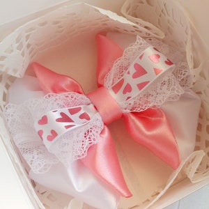 Pink Hair Bow clip or barrette, Communion hair bow, Flower girl Hair Bow, Boutique Layered Hair Bow, Unique gift for girl