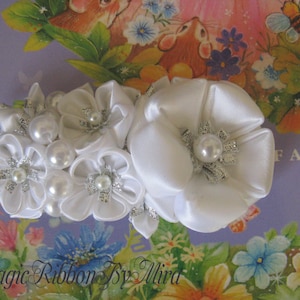 White Satin Flower Hair Clip: First Communion Bridal Hairpiece