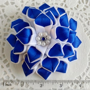 Blue Satin Kanzashi Flower Hair Clip: Wedding Hair Piece
