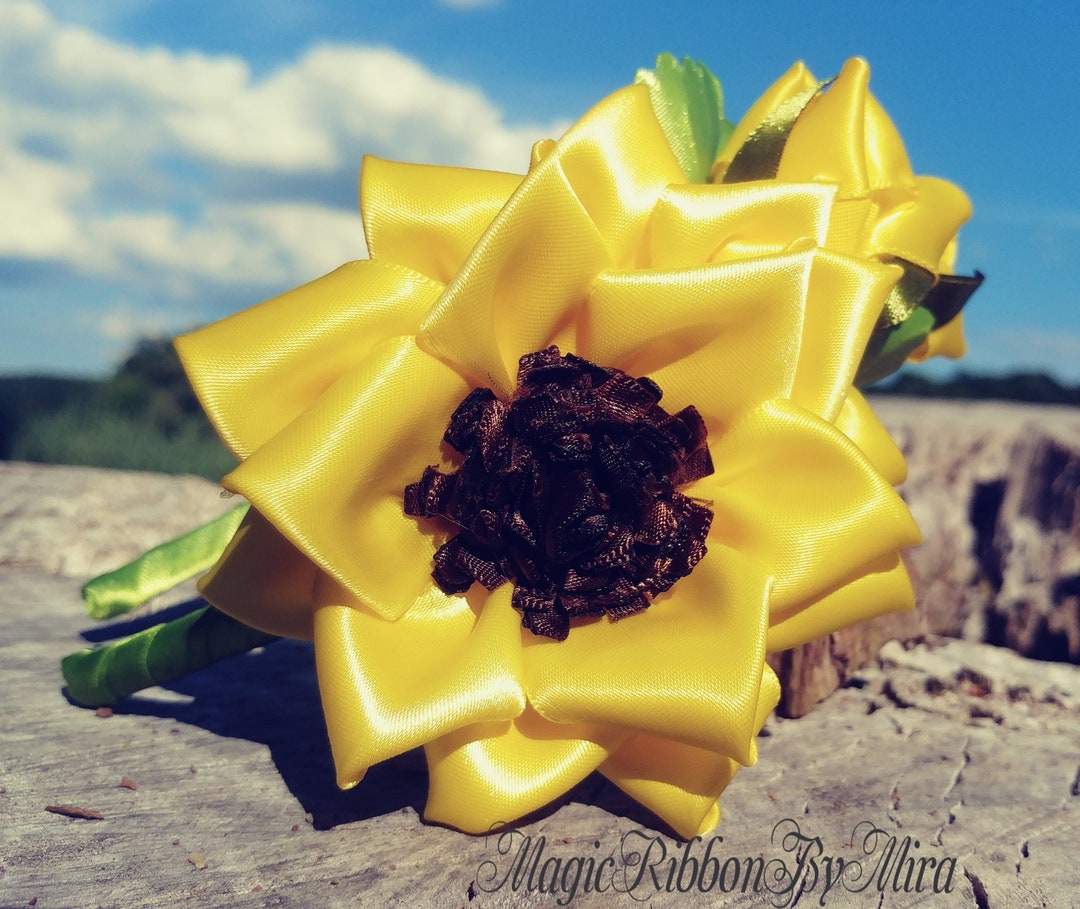 Sunflower Crown, Yellow Ribbon Flower Headband, Bridal Hair Piece - Etsy