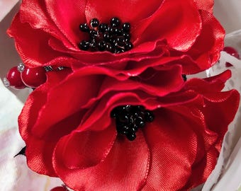 Red Poppy Flower Hair Barrette: Bridal Hair Clip