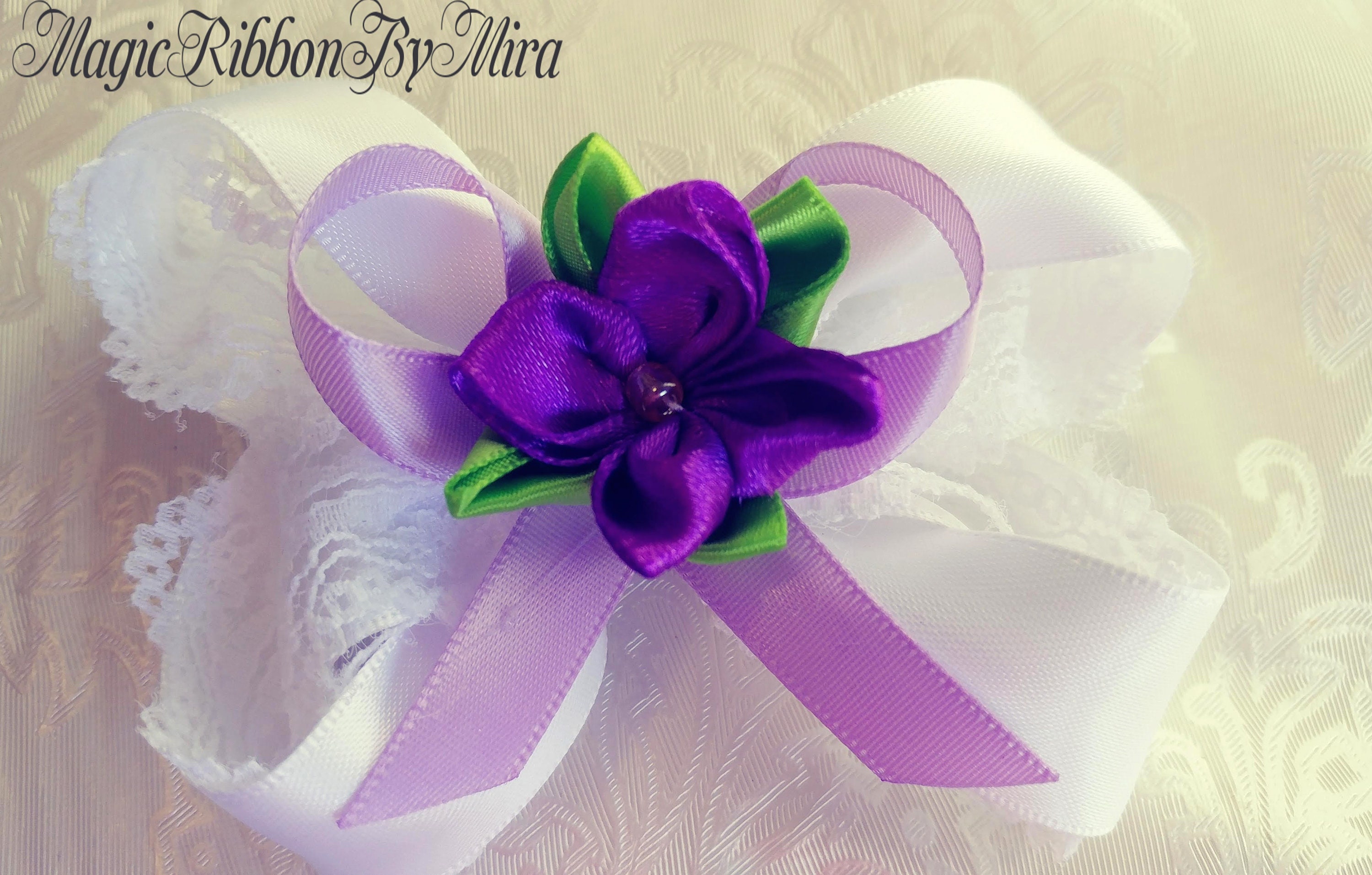 BellO Girls Hair Ribbons - White, Lilac, Purple - 6 PCS. (41233)