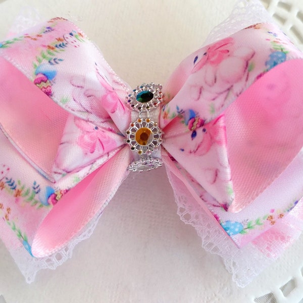 Сute pink Easter hair bow clip, Pink Layered Hair bow clip, Toddler girl hair bow, Easter Gift for toddler girl, Boutique style bow