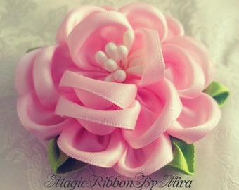 Pink rose hair piece, Flower girl hairpin, First communion Flower Hair Clip, English rose Bridal hairpin, Blush Pink Flower Wedding