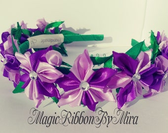 Purple Flower Hairpiece, Lilac Head wreath, Plum Flower Headband, Floral Head crown, Flower girl Hair Piece, Lavender hair accessory