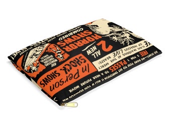 Vintage Horror Movie Makeup Bag – Halloween Monsters & Skulls Purse Classic Scary Halloween