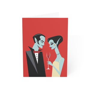 Cartões de felicitações digitais do Drácula, ilustração de horror vintage de casal de vampiros, fofos, dia dos namorados, cartões para impressão, com tema de Halloween