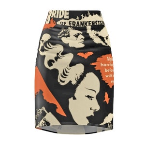 Falda lápiz para mujer, estilo gótico, de la novia de Frankenstein, regalo de terror único, disfraz de Halloween.