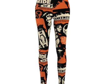 Horror Movie Frankenstein Leggings Halloween Retro Cult Classic Monsters Skulls Vintage Scary Orange Version