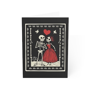 Digitale Grußkarte, süßes Skelett Paar Day of the Dead Valentinstag, Halloween Thema Spooky Cute Vintage Horror, digitales Produkt