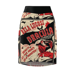 Vintage Dracula Movie Poster Pencil Skirt, Retro Horror Costume