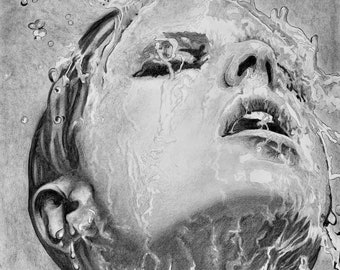 WATER for MY SOUL Original Un Framed 20x29 Graphite and Charcoal also offered as a 20x29 Canvas Wrapped Print