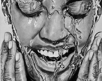 WATER WATER  EVERYWHERE Original 20x26.5 Un Framed Graphite and Charcoal piece also offered as a 20x26 Canvas Wrapped Print