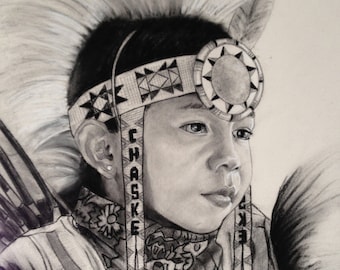 Native American Child This is a 11x14 Original Graphite of a Native American Child in Ceremonial Dress. (ORIGINAL SOLD)