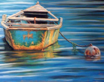Old Ball and Chain 16x20 Un-Framed Pastel of an old forgotten anchored boat.