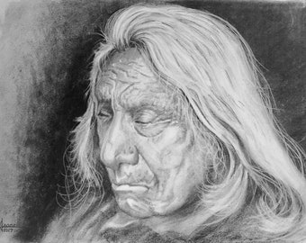 Native American Chief Red Cloud. A Framed 15.75x20.25 Original Graphite Portrait. Also offered in various size Canvas Wrapped Prints.