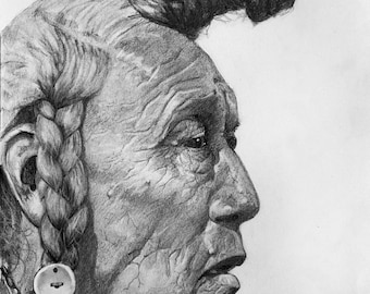 Chief Bear Bull This is a 16x20.5 Framed Graphite portrait of a Great Native American Chief.