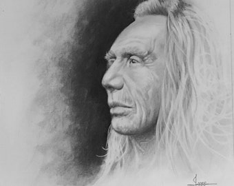 Native American Chief Three Eagles. This is 15.5x22.25 Framed Original Graphite Portrait. Grant me Knowledge so I may have kindness for all.