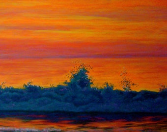 Birth of a New Day A Framed 16x20 Pastel Landscape of Sunrise at Jones Beach.