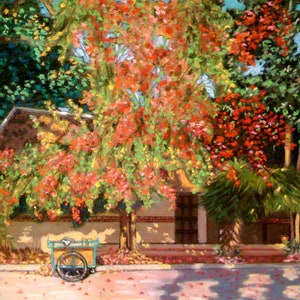 The Blue Cart This is a 19x25 Original Pastel Painting of a Venders Cart sitting by a house in Thailand. (ORIGINAL SOLD)
