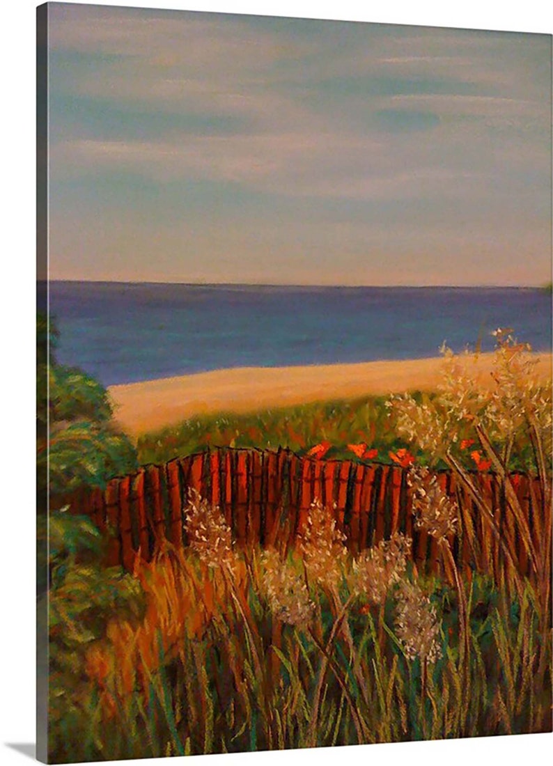 The Red Fence is un_framed 11x14 pastel painting of a beach on the north side of Long Island NY. image 2