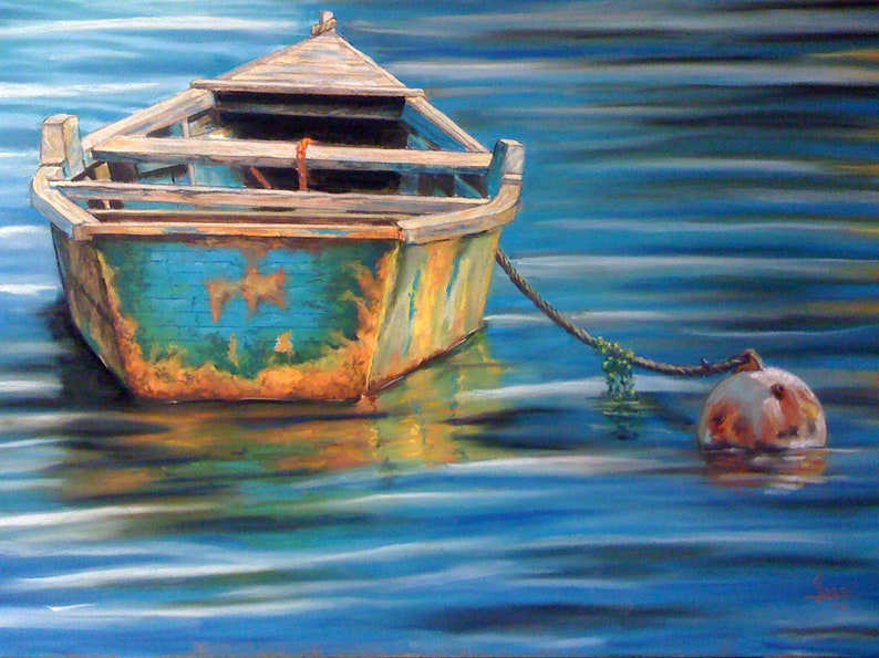 Old Ball and Chain 16x20 Un-Framed Pastel of an old forgotten anchored boat. image 1