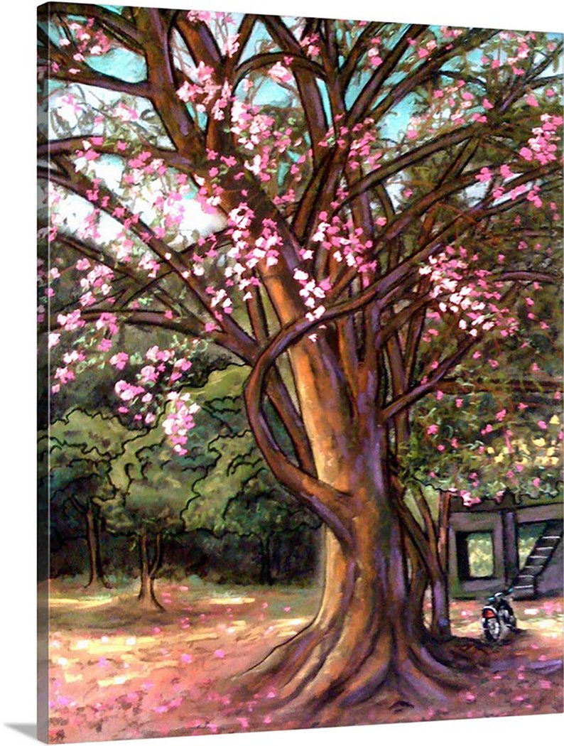 The Black Motor Bike This is a Framed Pastel Banyan Tree in Thailand with a motor bike under it which I thought was a great Painting. image 2