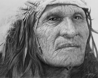 Native American Chief He Dog. An Original 14x21 Framed Graphite (Original Sold) and now available as Canvas Wrapped Prints In various Sizes.