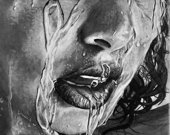 COOLING OFF Framed 19x 28.5 Original Graphite? Charcoal also offered as a Canvas Wrapped Print 18x28