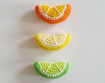 Crochet play food piece of orange, lemon or lime