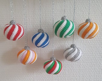 Crochet striped and twisted christmas ornaments