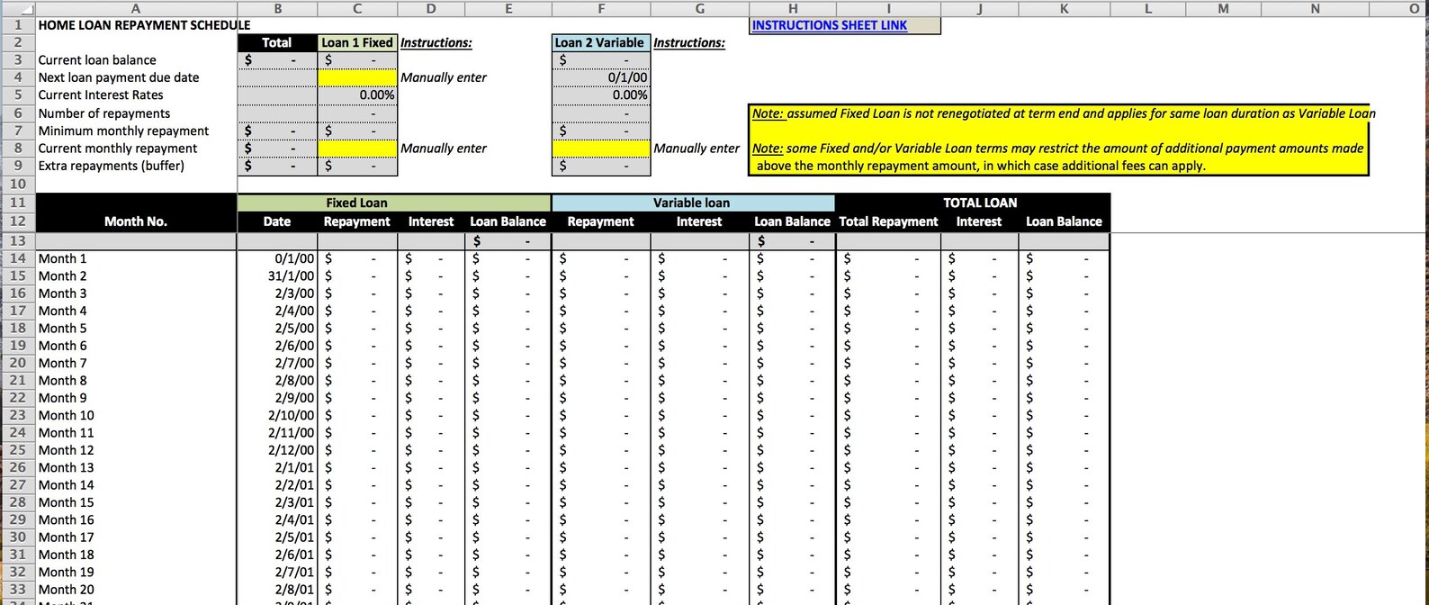 Home Loan Repayment Schedule Excel Template Etsy