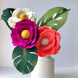 Peony Felt flower Stems, Wool Felt flowers, Wedding Bouquet, Gift For mom