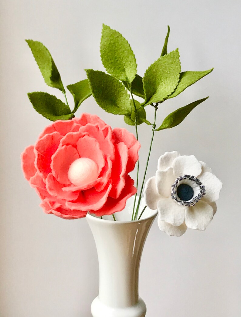 Single Anemone Felt Flower Artificial Flowers Wedding Etsy