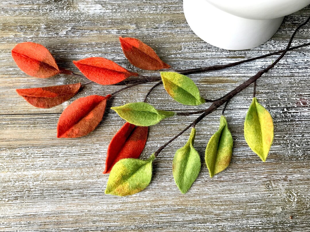 Hand Painted Felt Fall Leaves Stem, Faux Fall Leaves Branch, Artificial