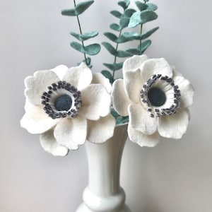 Felt Anemone Flower Stem: Handmade Wool Blend, Floral Arrangement