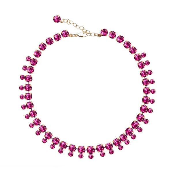 Collier Anna wintour fuchsia crysyal, ensemble de colliers Anna wintour or ou argent, collier rose tendance, collier rose vif, cadeau pour elle