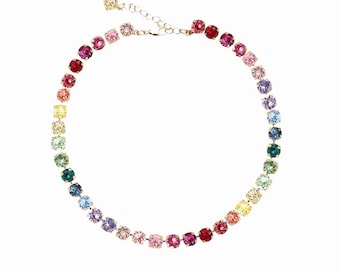 Rainbow Tennis Necklace Anna Wintour Necklace with Crystals Pride Necklace Colorful Crystal Necklace Multicoloured Collier